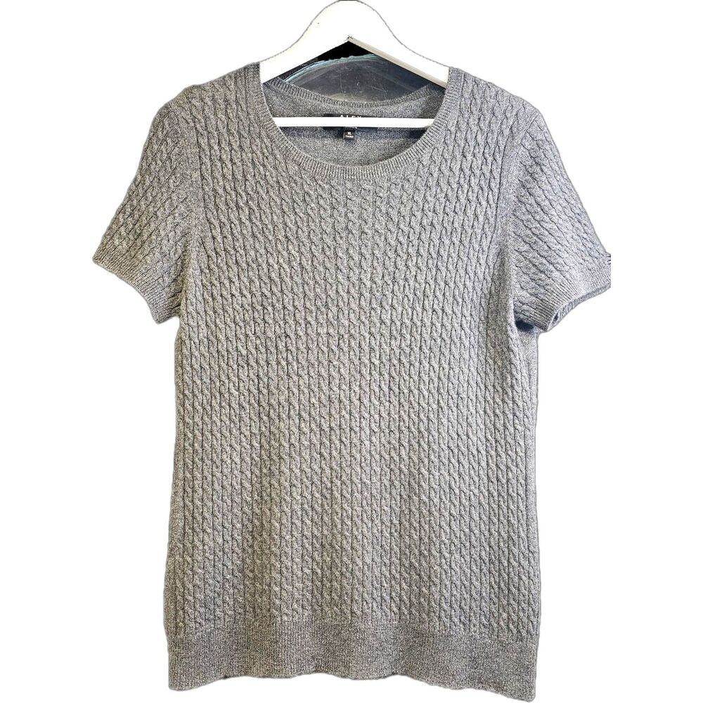 Alex Marie 100% Cashmere Cable Knit Sweater Gray Crew Neck Short Sleeve XL